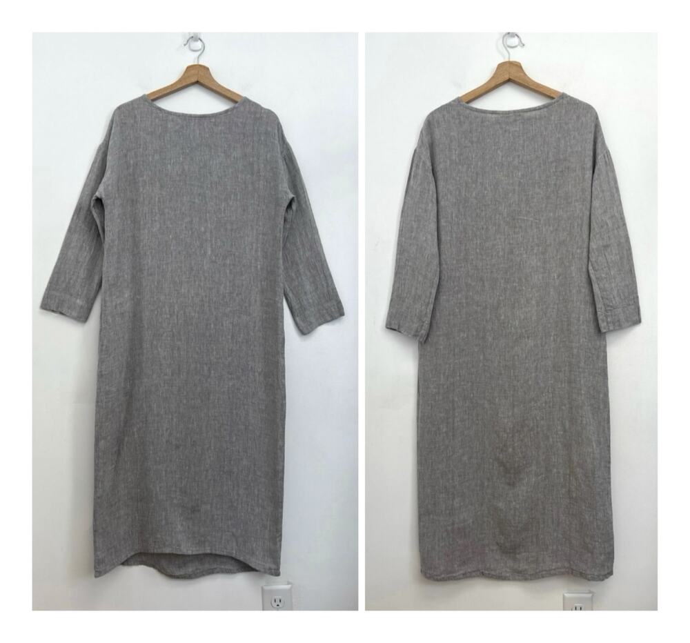 Elizabeth Suzann Lara Lagenlook Minimalist Oversized Smoke Linen Gauze Dress XXS